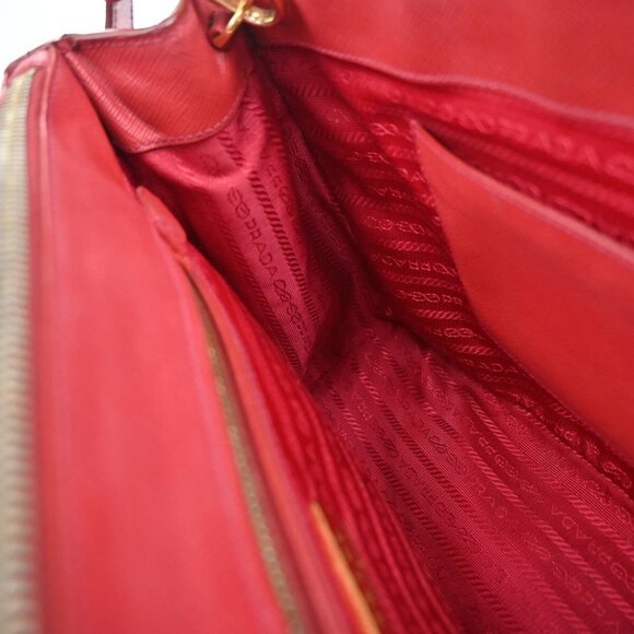 PRADA Logo Saffiano 2Way Shoulder Hand Bag Leather Red GHW - Picture 13 of 16